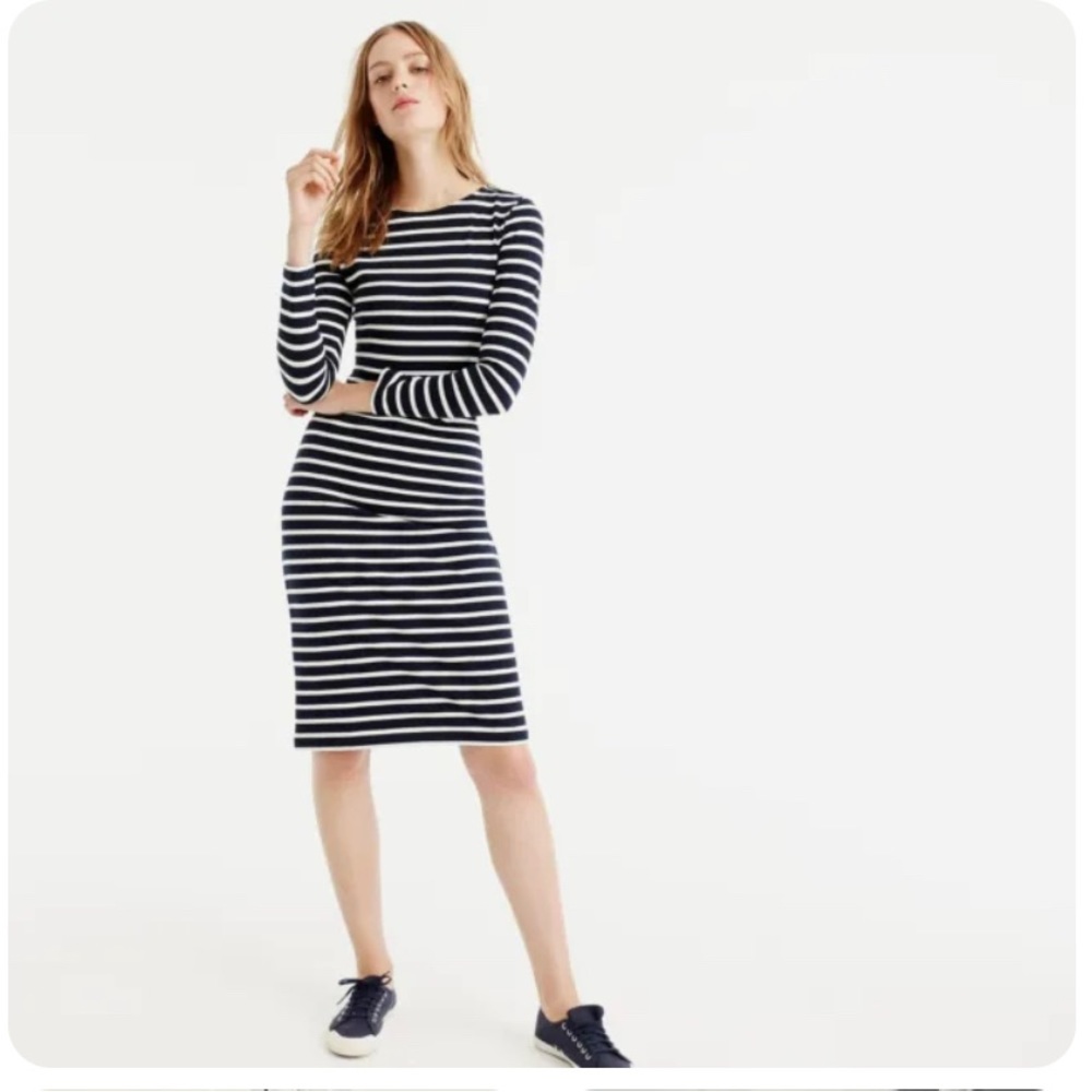 J Crew Navy White long sleeve stripe dress size 14